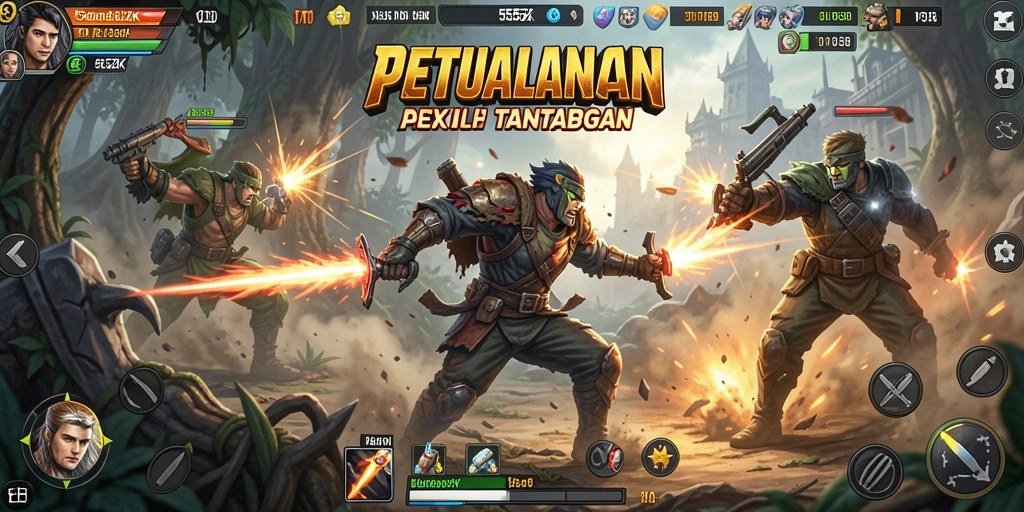Screenshot 555ZK menampilkan aksi pertarungan yang mendebarkan.