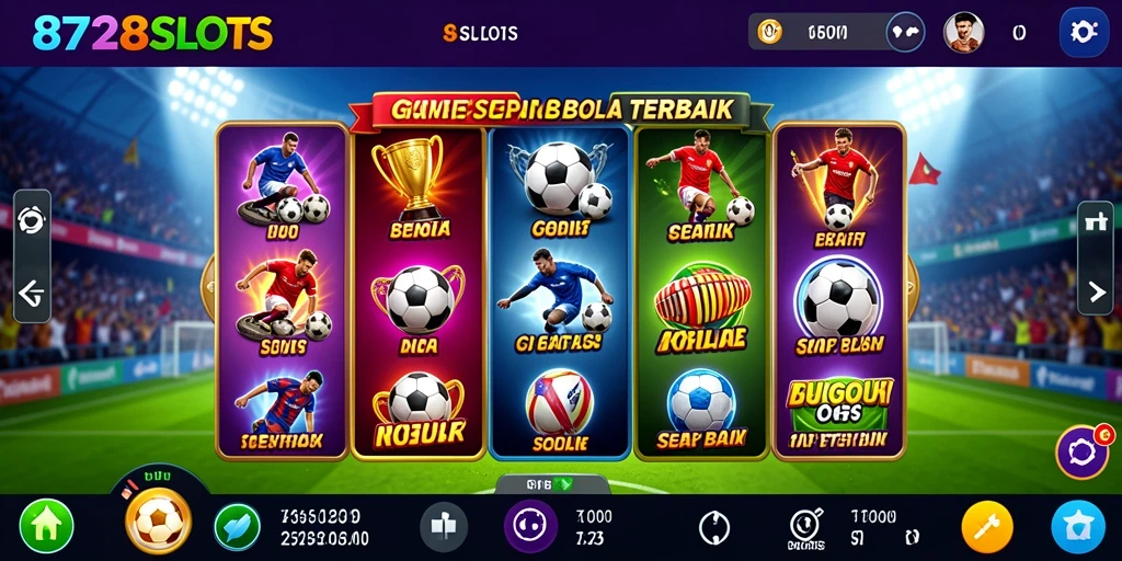 Tangkapan layar gameplay menampilkan putaran seru dalam 8728SLOTS bertema sepak bola.