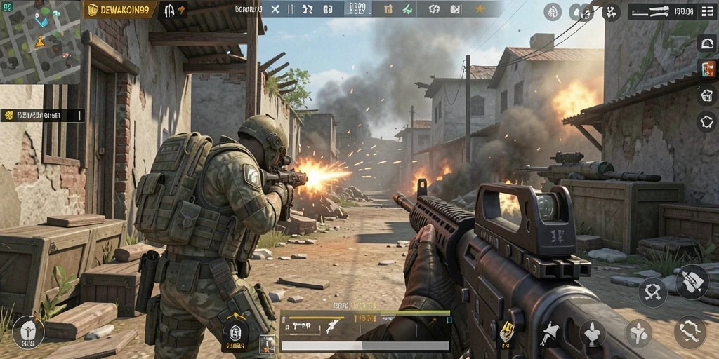 Tampilan gameplay seru DEWAKOIN99 saat pertempuran intens.