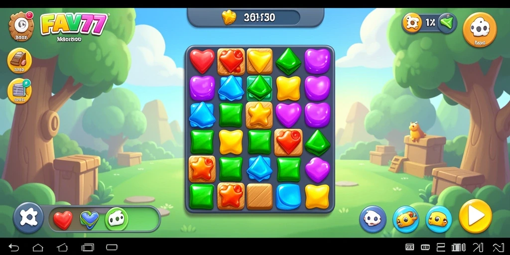 Tangkapan layar utama FAV77 menampilkan gameplay yang seru dalam mencocokkan item.