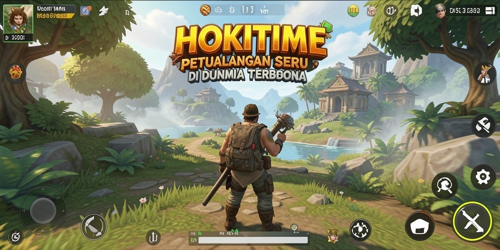 Screenshot gameplay HOKITIME menampilkan petualangan seru di dunia terbuka.