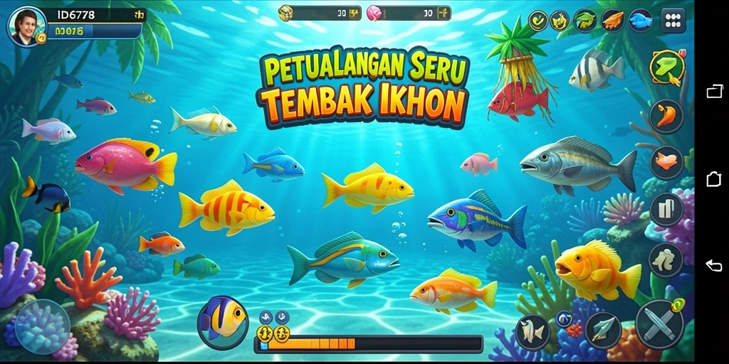 Screenshot ID678 menampilkan serunya menangkap ikan di bawah laut.