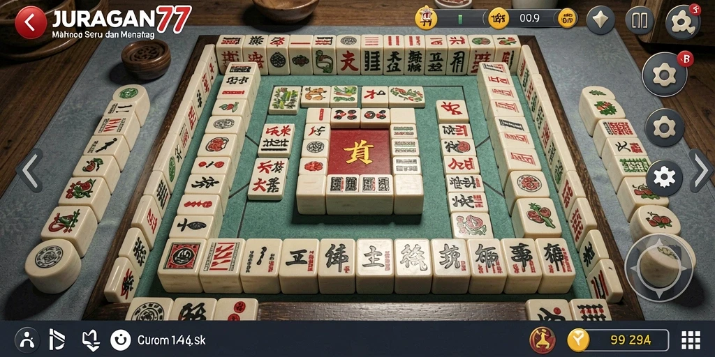 Screenshot utama dari JURAGAN77 menampilkan gameplay seru Mahjong.