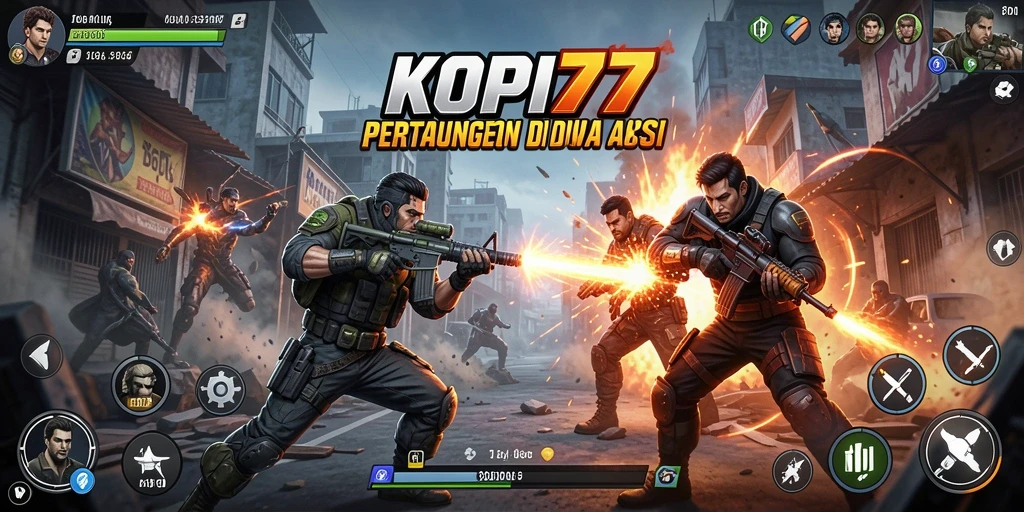 Screenshot gameplay KOPI77 menampilkan aksi pertempuran yang intens dan mendebarkan.