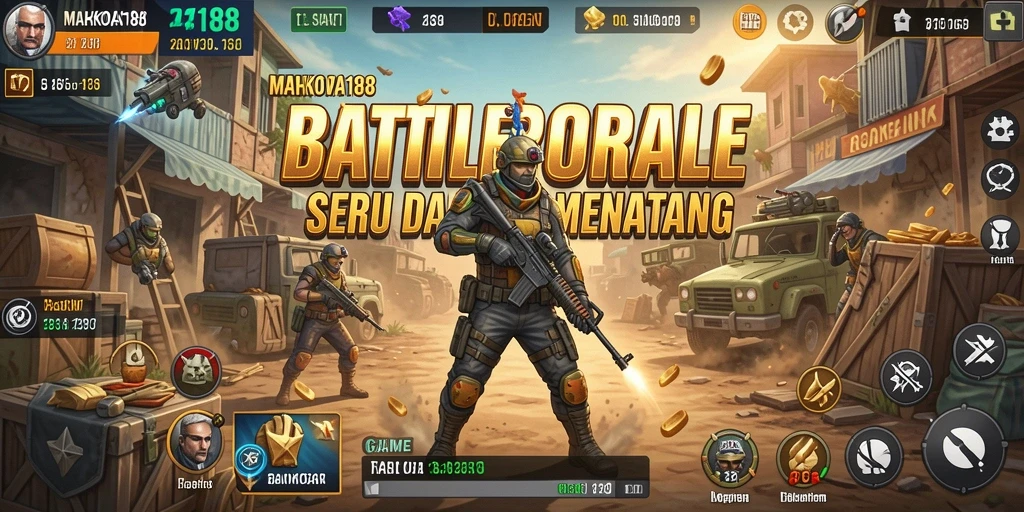 Tangkapan layar utama MAHKOTA188 menampilkan aksi pertempuran Battle Royale yang seru.