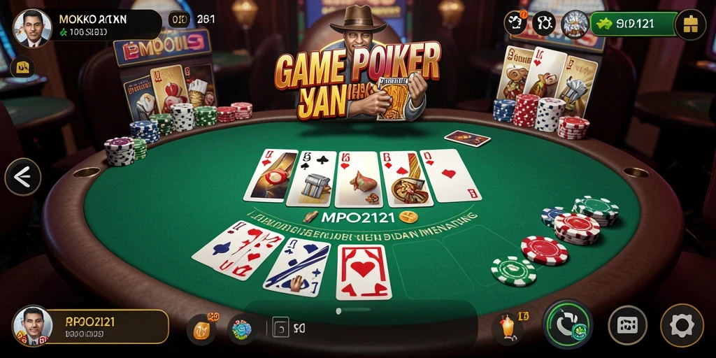 Tangkapan layar gameplay MPO2121 yang menampilkan suasana permainan poker yang seru.