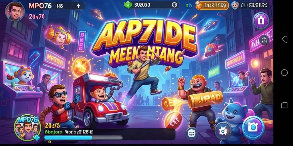 Tampilan karakter dan level dalam game Arcade MPO76 yang penuh warna.