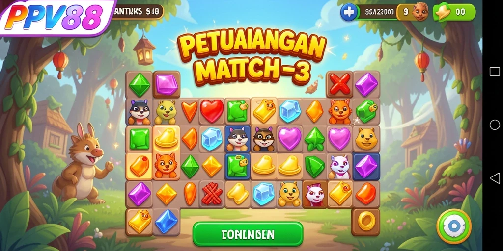 Tangkapan layar gameplay PPV88 menunjukkan keseruan permainan Match-3.
