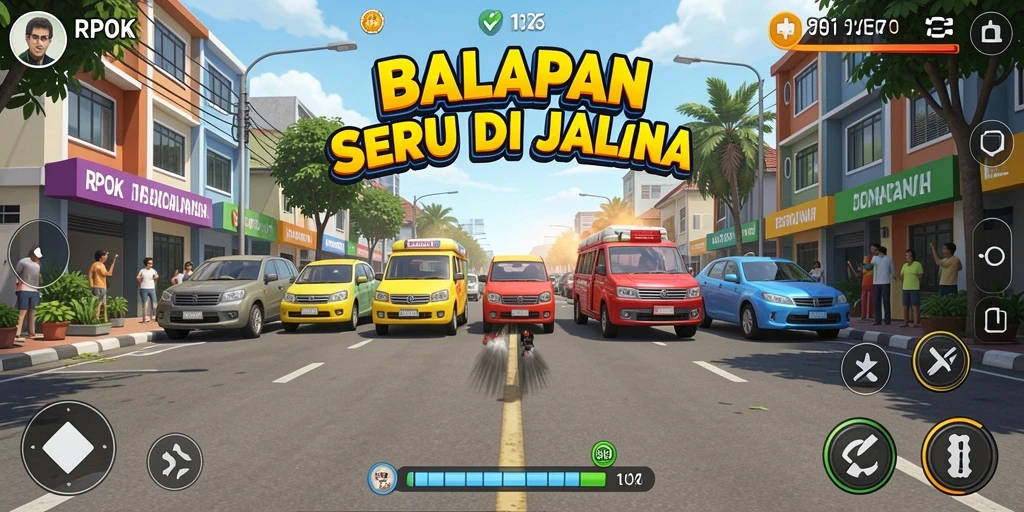 Tampilan gameplay RPOK yang mendebarkan saat balapan penuh aksi.