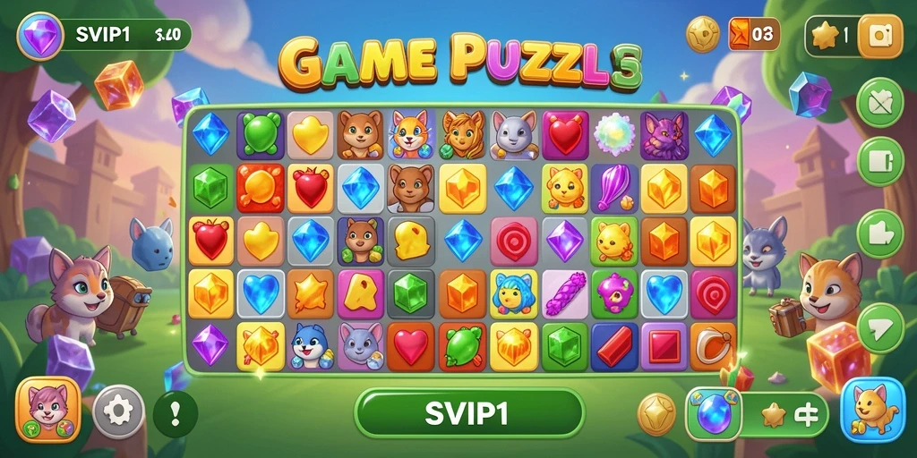 Tampilan gameplay SVIP1 yang menarik dan penuh warna dalam genre Match-3.