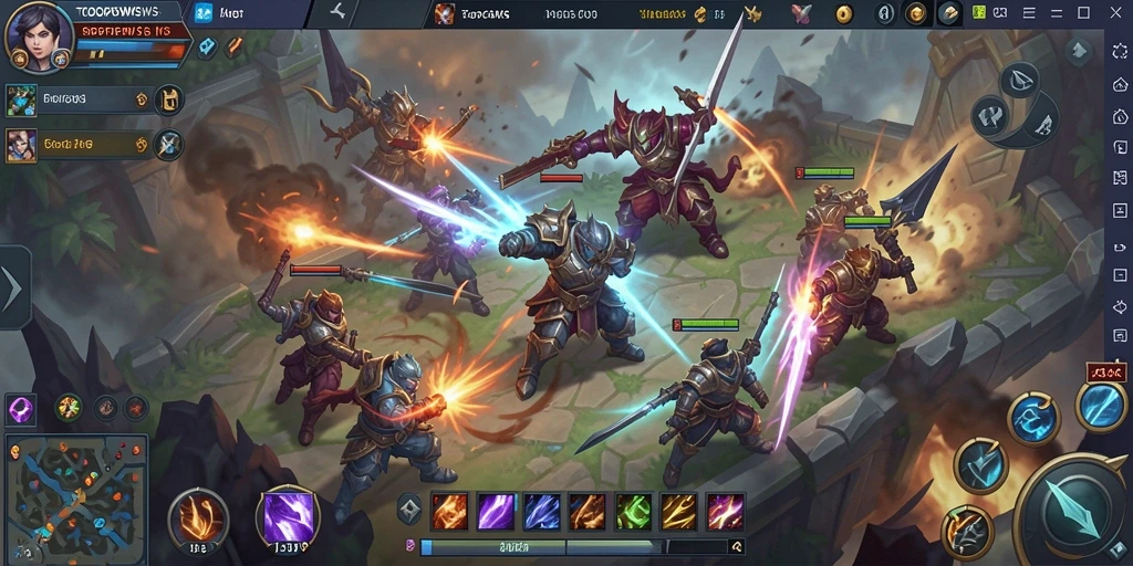 Tangkapan layar gameplay intens TOOPGWS dengan aksi MOBA yang mendebarkan.